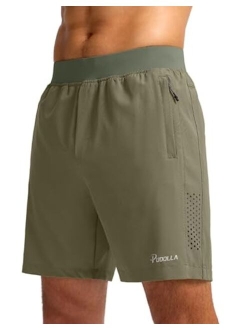 Pudolla Men's Workout Running Shorts with 3 Zipper Pockets Lightweight 7" Gym Shorts for Men Athletic Walking Hiking