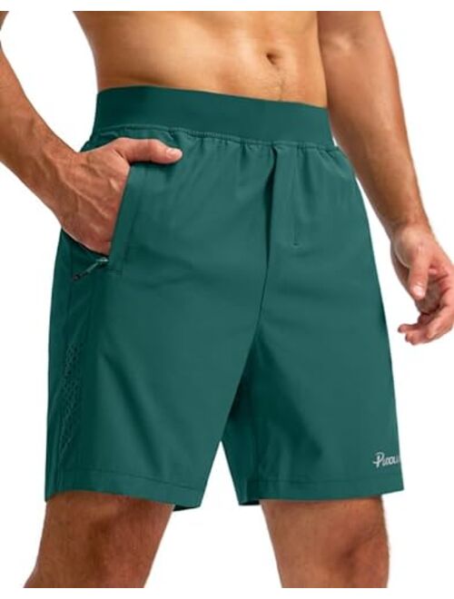 Pudolla Men's Workout Running Shorts with 3 Zipper Pockets Lightweight 7" Gym Shorts for Men Athletic Walking Hiking