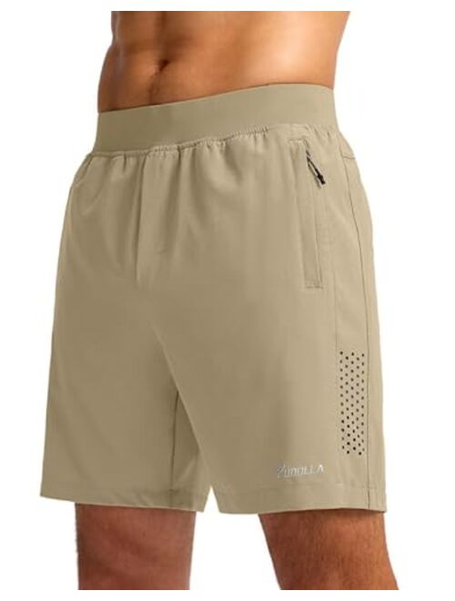 Pudolla Men's Workout Running Shorts with 3 Zipper Pockets Lightweight 7" Gym Shorts for Men Athletic Walking Hiking