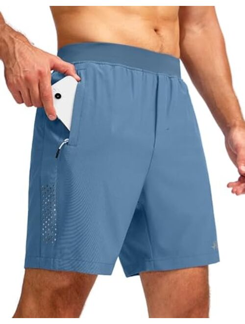 Pudolla Men's Workout Running Shorts with 3 Zipper Pockets Lightweight 7" Gym Shorts for Men Athletic Walking Hiking