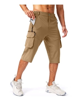 Pudolla Men's Capri Pants Quick Dry 3/4 Long Shorts with 6 Pockets for Fishing Golf Athletic Hiking