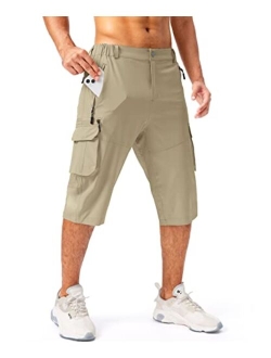 Pudolla Men's Capri Pants Quick Dry 3/4 Long Shorts with 6 Pockets for Fishing Golf Athletic Hiking