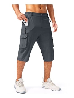 Pudolla Men's Capri Pants Quick Dry 3/4 Long Shorts with 6 Pockets for Fishing Golf Athletic Hiking