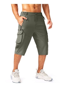 Pudolla Men's Capri Pants Quick Dry 3/4 Long Shorts with 6 Pockets for Fishing Golf Athletic Hiking