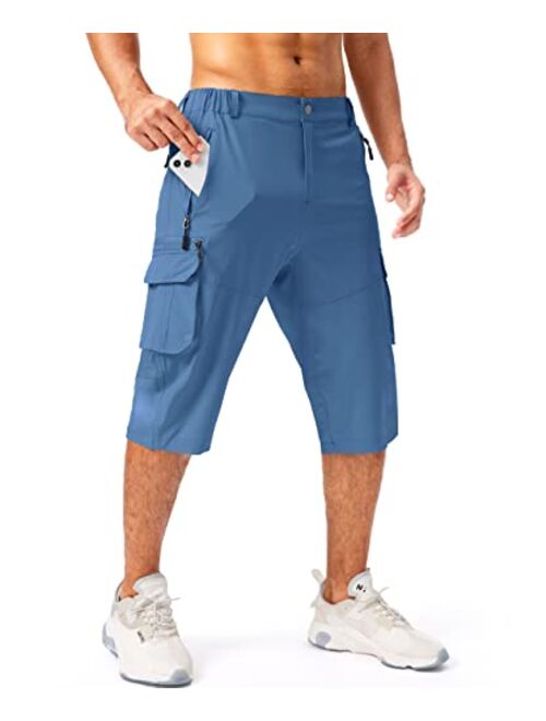 Pudolla Men's Capri Pants Quick Dry 3/4 Long Shorts with 6 Pockets for Fishing Golf Athletic Hiking