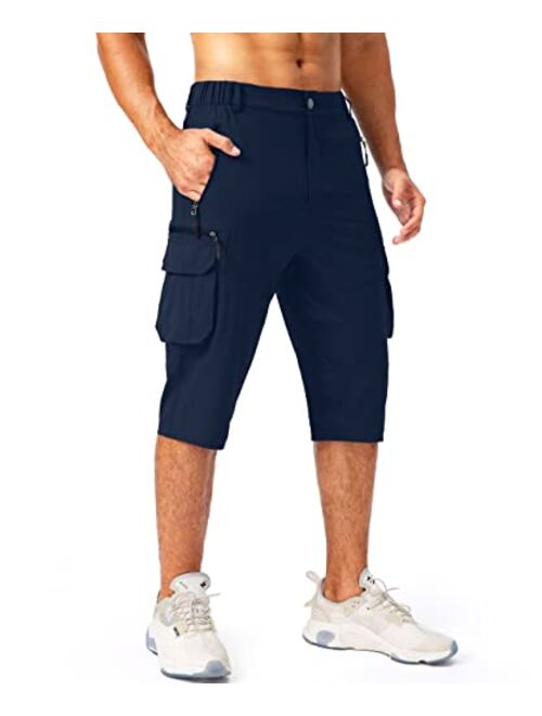 Pudolla Men's Capri Pants Quick Dry 3/4 Long Shorts with 6 Pockets for Fishing Golf Athletic Hiking