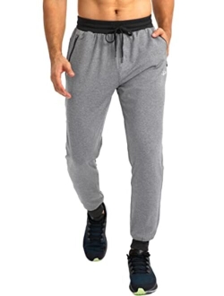 Pudolla Men's Fleece Joggers Pants Soft Warm Sweatpants for Men Winter Athletic Gym Workout Jogger Pants with Zipper Pockets