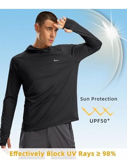 Pudolla Men's Sun Protection Hoodie UPF 50+ Fishing Hiking Shirt UV Shirts with Mask for Men Long Sleeve Lightweight