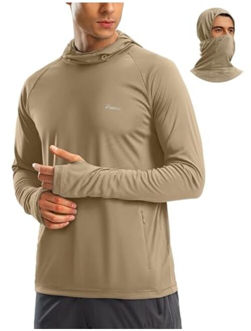 Pudolla Men's Sun Protection Hoodie UPF 50+ Fishing Hiking Shirt UV Shirts with Mask for Men Long Sleeve Lightweight