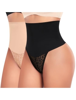 Tummy Control Thong Shapewear for Women Mid High Waisted Body Shaper Underwear Lace Shaping Thong Girdle Panties