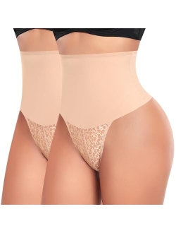 Tummy Control Thong Shapewear for Women Mid High Waisted Body Shaper Underwear Lace Shaping Thong Girdle Panties