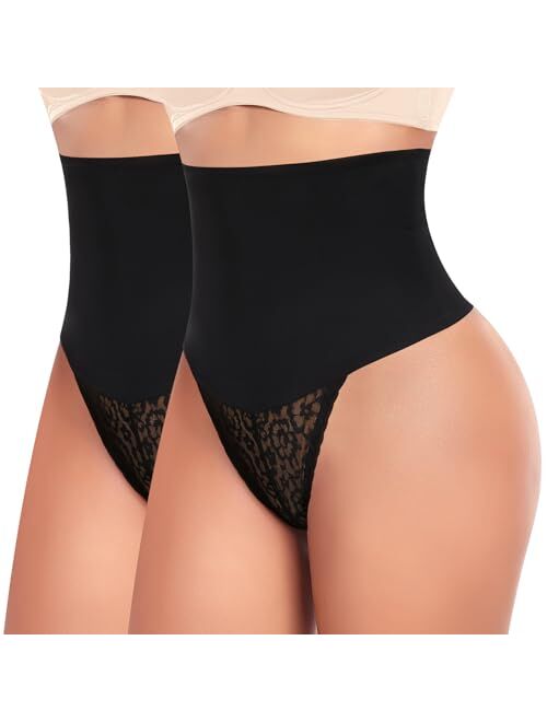 Werena Tummy Control Thong Shapewear for Women Mid High Waisted Body Shaper Underwear Lace Shaping Thong Girdle Panties