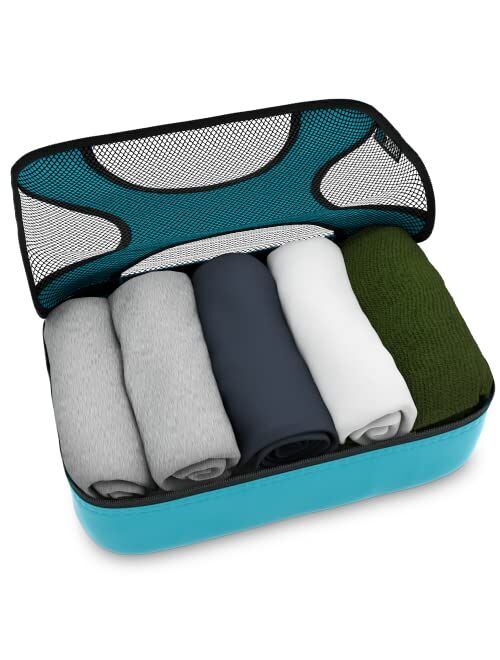 Shacke Pak - 5 Set Packing Cubes - Travel Organizers with Laundry Bag (Aqua Teal)