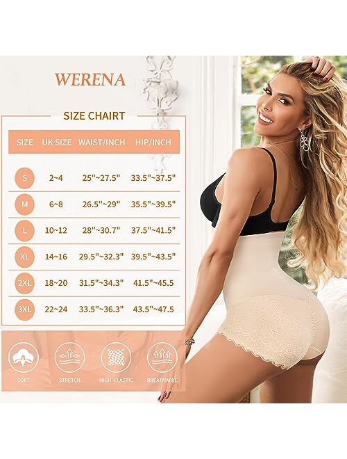 Werena Tummy Control Shapewear Panties for Women High Waisted Body Shaper Underwear Lace Slimming Girdle Shaping Briefs