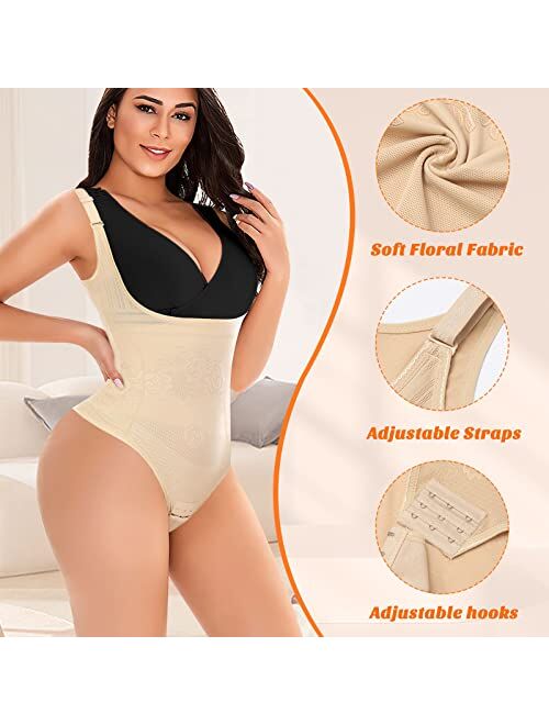 Werena Thong Shapewear Bodysuit for Women Tummy Control Open Bust Body Shaper Slimmer Shaping Thong