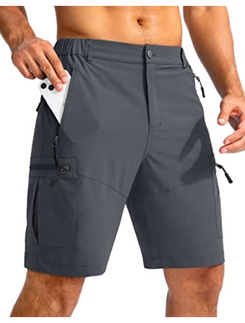 Pudolla Men's Hiking Cargo Shorts 9" Lightweight Outdoor Work Shorts for Men Travel Golf Camping Casual with 5 Zipper Pockets