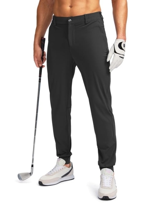 Pudolla Men's Golf Joggers Pants with Zipper Pockets Stretch Slim Fit Sweatpants Lightweight Dress Casual Golf Pants for Men