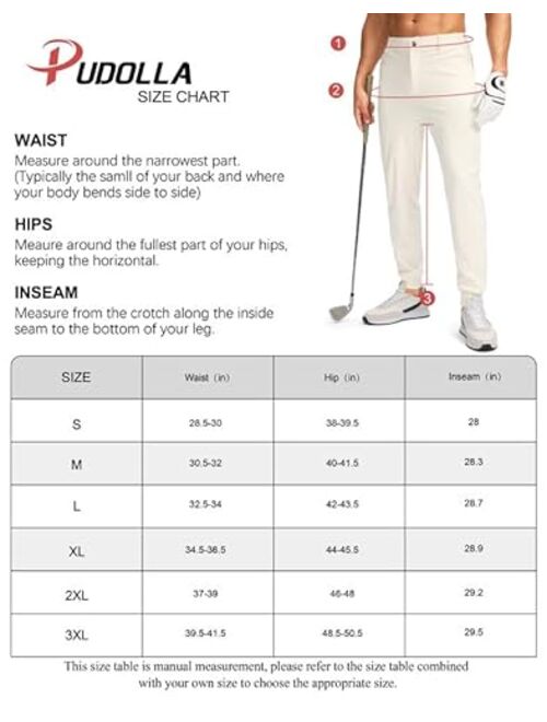 Pudolla Men's Golf Joggers Pants with Zipper Pockets Stretch Slim Fit Sweatpants Lightweight Dress Casual Golf Pants for Men