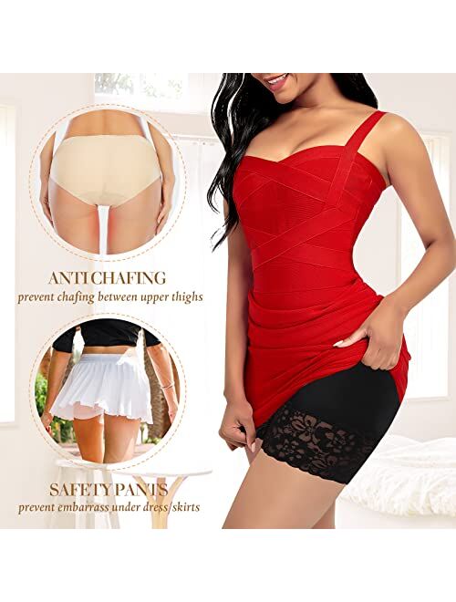 Werena Slip Shorts for Under Dresses Women Anti Chafing Underwear Seamless Boyshorts Panties Lace Under Shorts