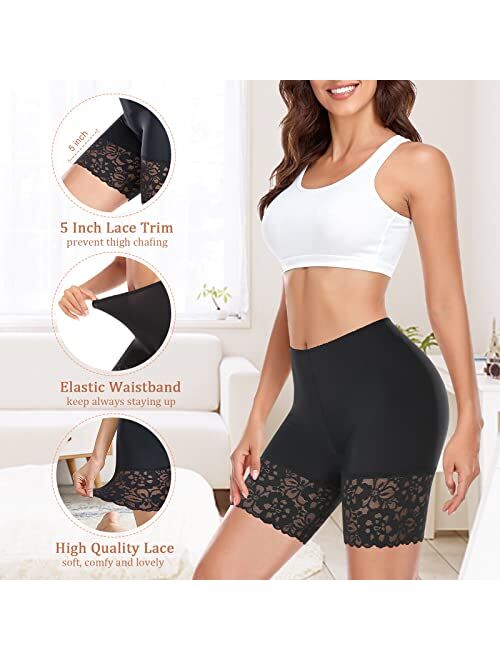 Werena Slip Shorts for Under Dresses Women Anti Chafing Underwear Seamless Boyshorts Panties Lace Under Shorts