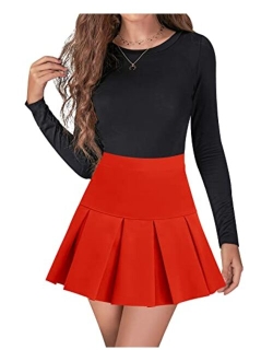 High Waisted Pleated Skirts for Women Skater Tennis Skirt with Shorts Pockets Mini A-Line Skirt