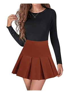 High Waisted Pleated Skirts for Women Skater Tennis Skirt with Shorts Pockets Mini A-Line Skirt