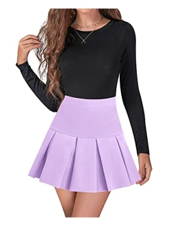 High Waisted Pleated Skirts for Women Skater Tennis Skirt with Shorts Pockets Mini A-Line Skirt