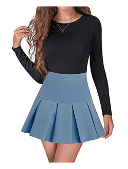 High Waisted Pleated Skirts for Women Skater Tennis Skirt with Shorts Pockets Mini A-Line Skirt