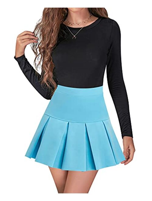 Werena High Waisted Pleated Skirts for Women Skater Tennis Skirt with Shorts Pockets Mini A-Line Skirt