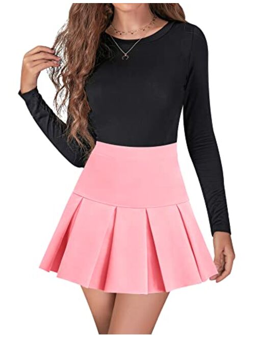 Werena High Waisted Pleated Skirts for Women Skater Tennis Skirt with Shorts Pockets Mini A-Line Skirt