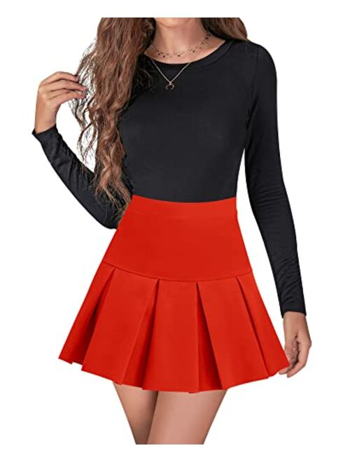 Werena High Waisted Pleated Skirts for Women Skater Tennis Skirt with Shorts Pockets Mini A-Line Skirt