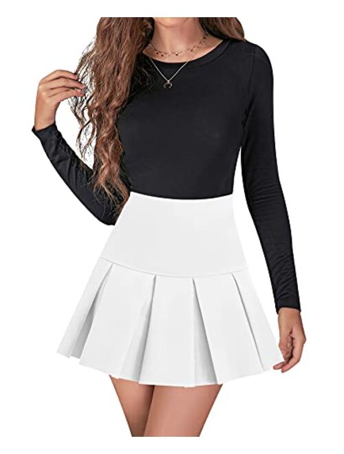 Werena High Waisted Pleated Skirts for Women Skater Tennis Skirt with Shorts Pockets Mini A-Line Skirt