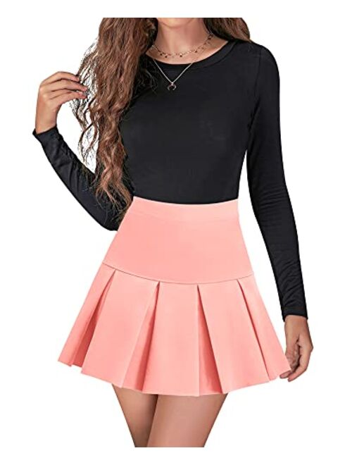 Werena High Waisted Pleated Skirts for Women Skater Tennis Skirt with Shorts Pockets Mini A-Line Skirt