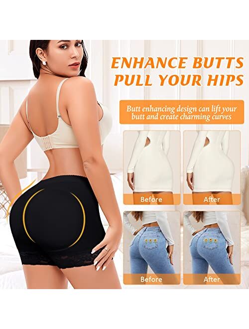 Werena Butt Lifter Padded Underwear for Women Seamless Booty Pads Panties Butt Enhancer Lace Boyshorts Shapewear