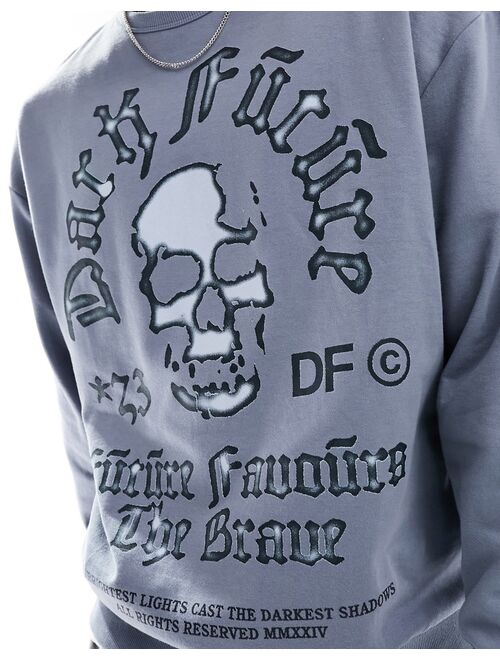 ASOS Dark Future oversized sweatshirt in gray with skull print