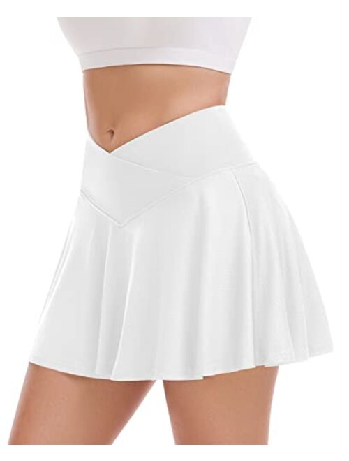 Werena Pleated Tennis Skirt for Women with Shorts Athletic Golf Skorts with Pockets High Waisted Workout Running Skirts