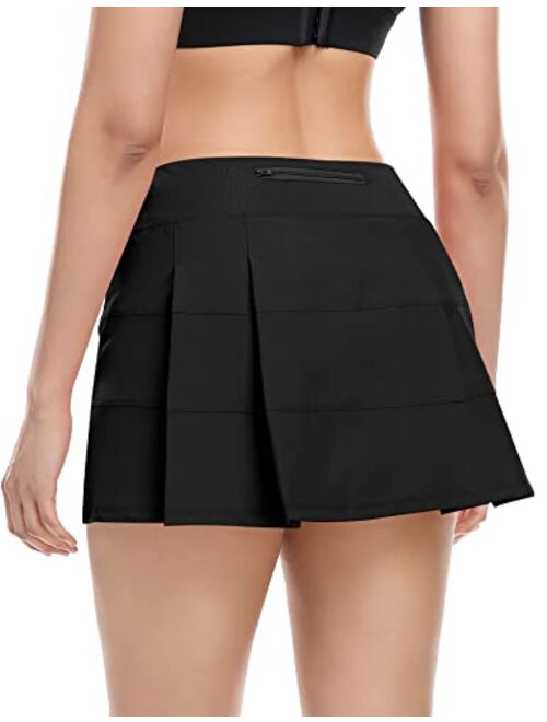 Werena Tennis Skirt for Women with 4 Pockets Athletic Golf Skorts Skirts with Shorts Workout Running Sports