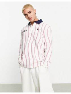 Woodrow polo top with wavy print in white and pink