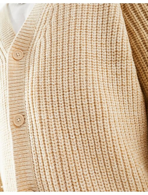 ASOS DESIGN knitted relaxed cardigan in beige color blocking