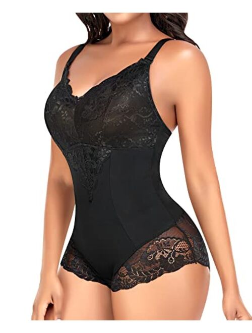 Werena Lace Shapewear Bodysuit for Women Tummy Control Sculpting Bodysuits Slimming Body Shaper Briefer