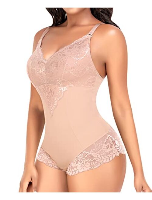 Werena Lace Shapewear Bodysuit for Women Tummy Control Sculpting Bodysuits Slimming Body Shaper Briefer