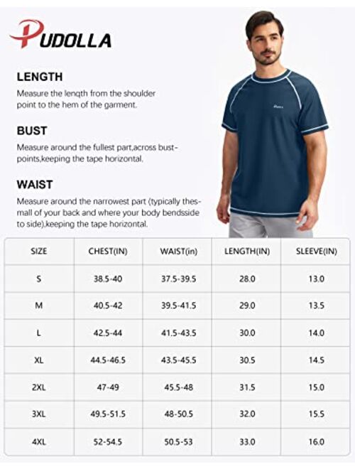 Pudolla Men's Swim Shirts Rash Guard Shirts for Men UPF 50+ Sun Protection T-Shirts Quick Dry Beach Surf Water Shirt