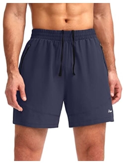 Pudolla Men's Running Shorts 5" Lightweight Gym Shorts for Men Workout Athletic Casual with Zipper Pockets