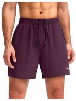 Pudolla Men's Running Shorts 5" Lightweight Gym Shorts for Men Workout Athletic Casual with Zipper Pockets