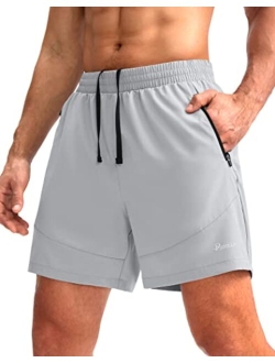 Pudolla Men's Running Shorts 5" Lightweight Gym Shorts for Men Workout Athletic Casual with Zipper Pockets