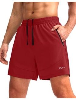 Pudolla Men's Running Shorts 5" Lightweight Gym Shorts for Men Workout Athletic Casual with Zipper Pockets