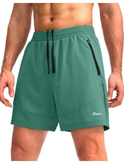 Pudolla Men's Running Shorts 5" Lightweight Gym Shorts for Men Workout Athletic Casual with Zipper Pockets