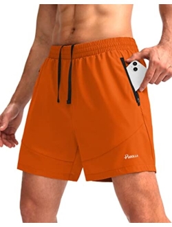 Pudolla Men's Running Shorts 5" Lightweight Gym Shorts for Men Workout Athletic Casual with Zipper Pockets