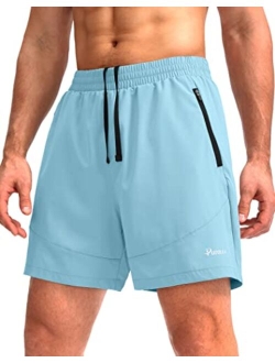 Pudolla Men's Running Shorts 5" Lightweight Gym Shorts for Men Workout Athletic Casual with Zipper Pockets