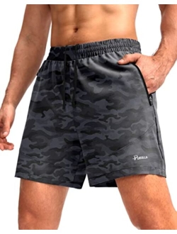 Pudolla Men's Running Shorts 5" Lightweight Gym Shorts for Men Workout Athletic Casual with Zipper Pockets